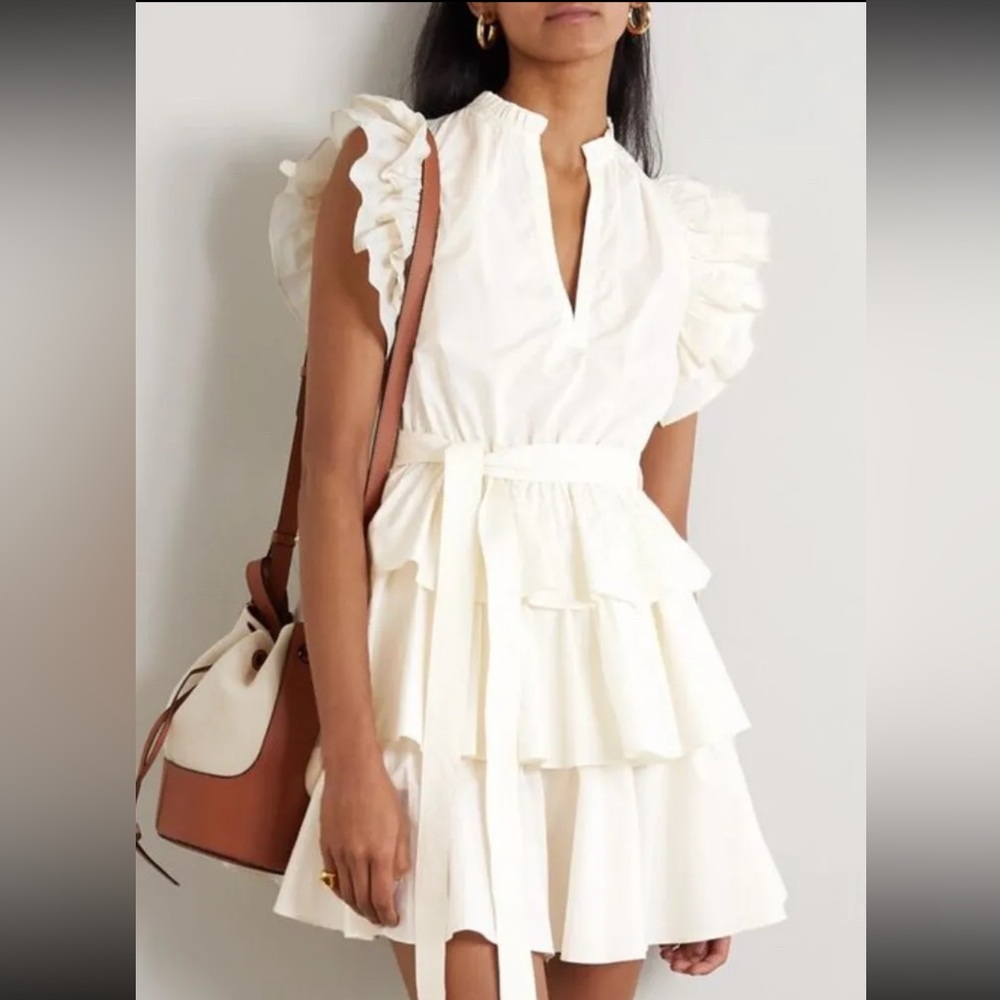 Estellina White Flutter Sleeve Mini Tiered Dress Org$195